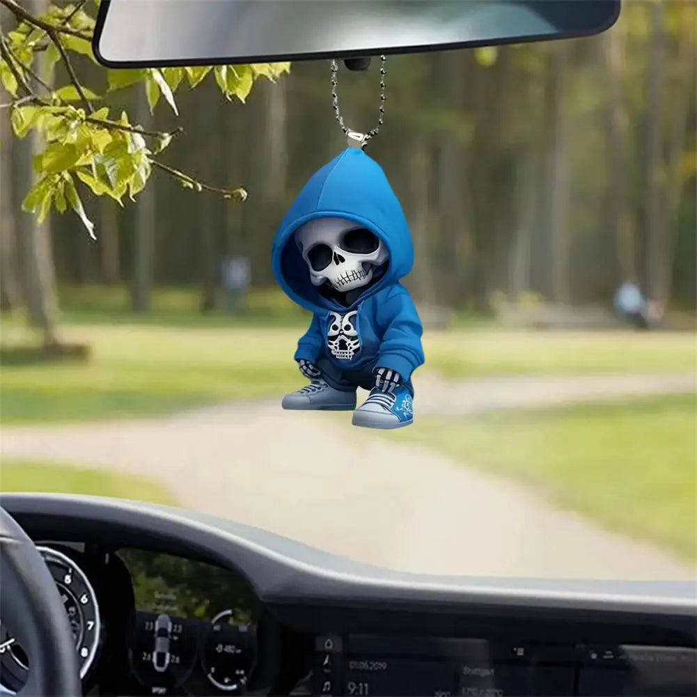 Decoración de calavera colgante, adorno ligero para perro, decoraciones colgantes acrílicas únicas para árbol de Navidad, espejo retrovisor de coche