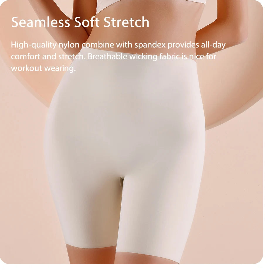 Pantalones cortos de cintura alta sin costuras para mujer, ropa interior deportiva, Bóxer, Control de barriga, elevación de cadera, seda de hielo, seguridad