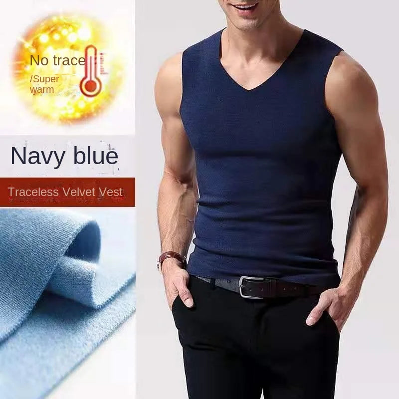 Ropa interior para hombre 37 °   Chaleco sin costuras de terciopelo de fibra calefactora para hombre, camisa de fondo cálida y delgada de invierno, ropa interior térmica de velocidad para hombre