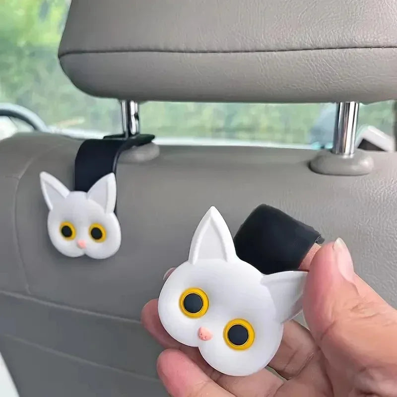 Lindo gancho para reposacabezas de asiento de coche con diseño de gato de dibujos animados en 3D, organizador Universal de almacenamiento de vehículos para bolsos, carteras y chaquetas, lindo Ca