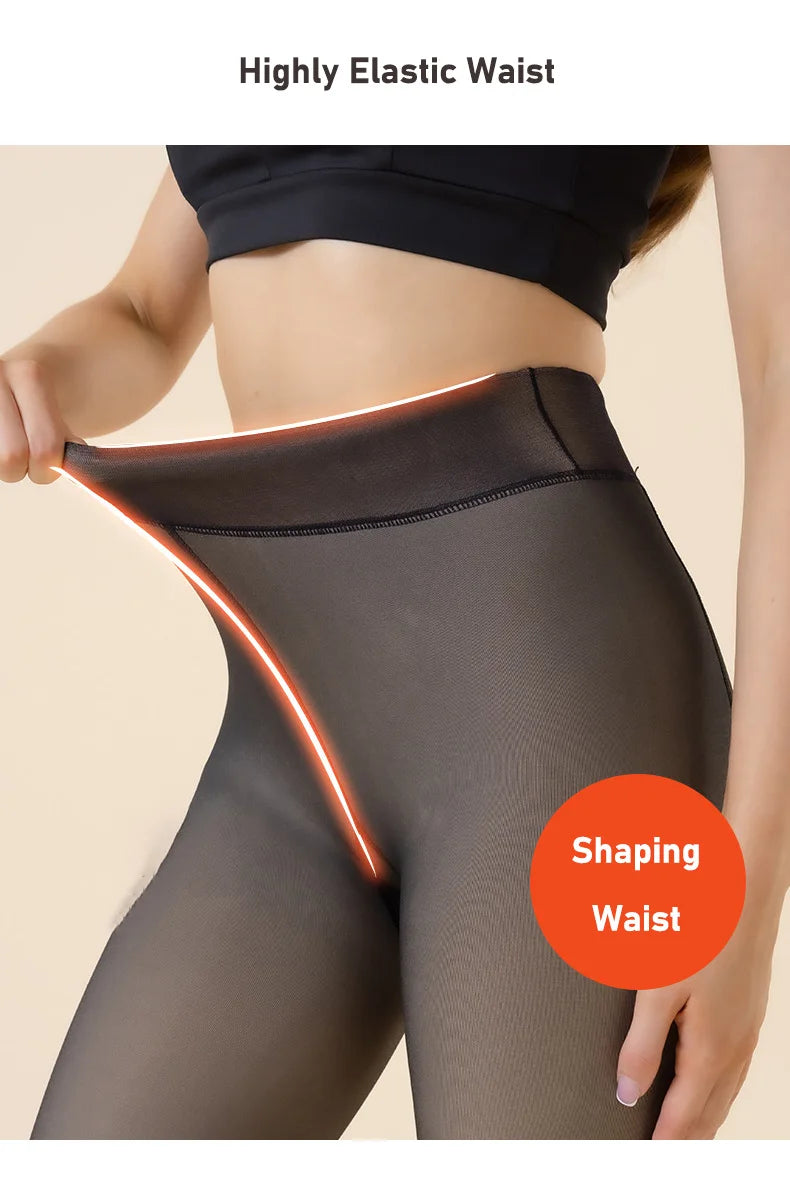 Medias térmicas gruesas para mujer, pantimedias translúcidas sexis cálidas para invierno, pantimedias ajustadas elásticas de cintura alta para mujer