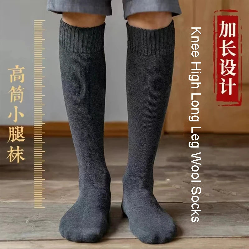 Calcetines largos hasta la rodilla de invierno para hombre, medias de lana que mantienen el calor más largas, calcetines de compresión de felpa para invierno, cubierta gruesa de algodón, regalo Sokken para pantorrilla