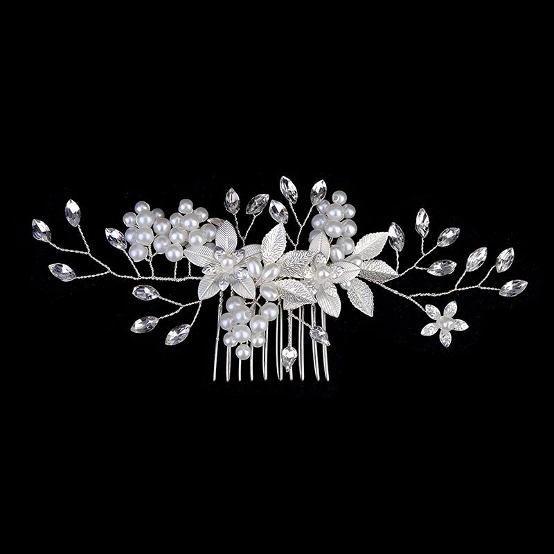 Nuevo peine de aleación de plata hecho a mano con perlas y diamantes de imitación, tocado de Metal a la moda, accesorio de joyería para el cabello elegante para mujer