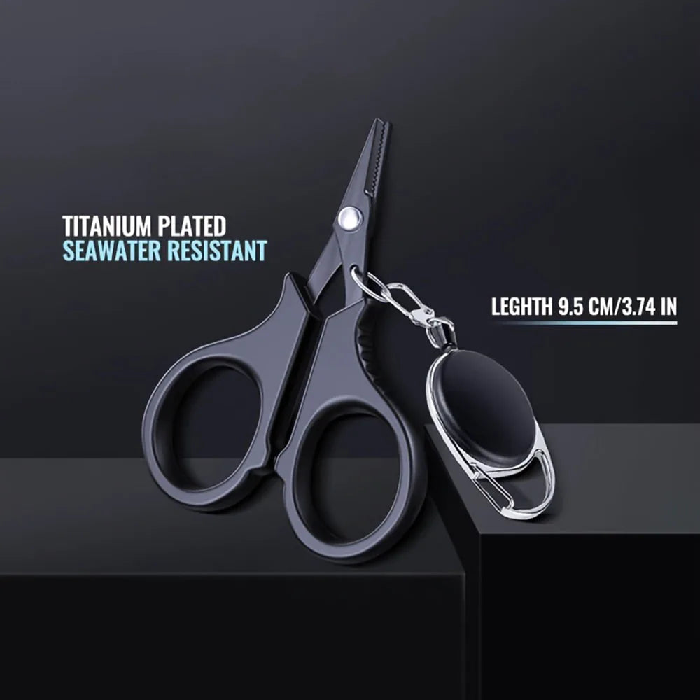 1 Juego de alicates de tijera de pesca de acero inoxidable con revestimiento de titanio, cortador de línea trenzada de PE, herramienta de accesorios de pesca al aire libre para carpa
