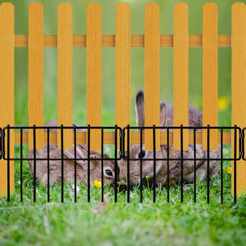 Paquete de 10 valla de barrera para animales, valla de jardín de metal resistente a la oxidación de acero recubierto de negro, valla para perros y conejos para uso en exteriores