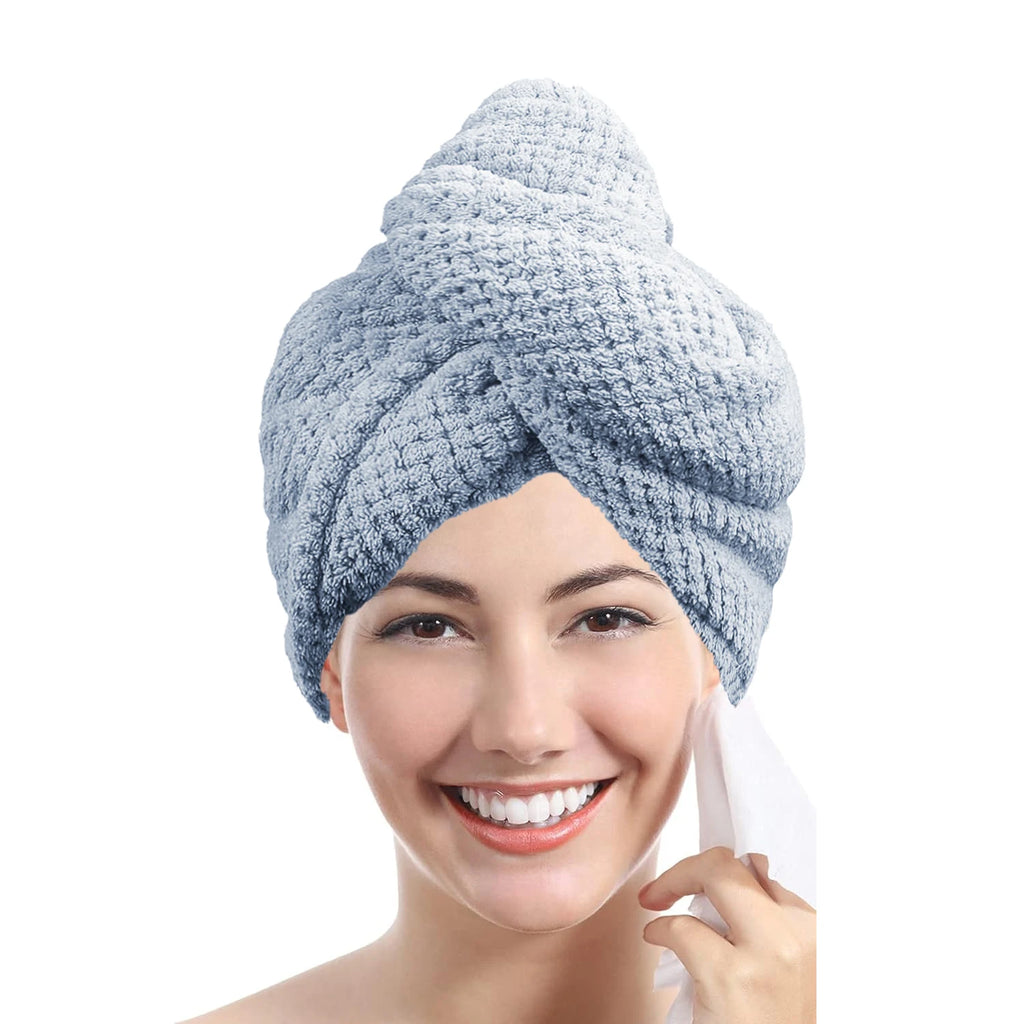 Toalla para el cabello de color sólido Gorro para el cabello seco texturizado 9,8 "X 25,5" toalla absorbente para el cabello para mujeres con botones