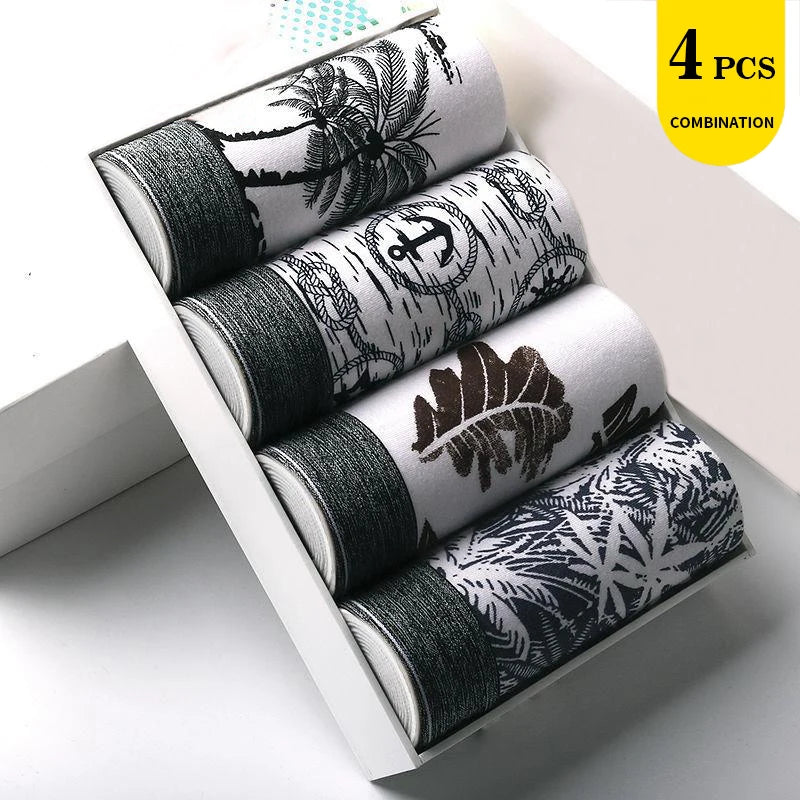 Calzoncillos de algodón para hombre, ropa interior Sexy, transpirable, de marca, 4 piezas