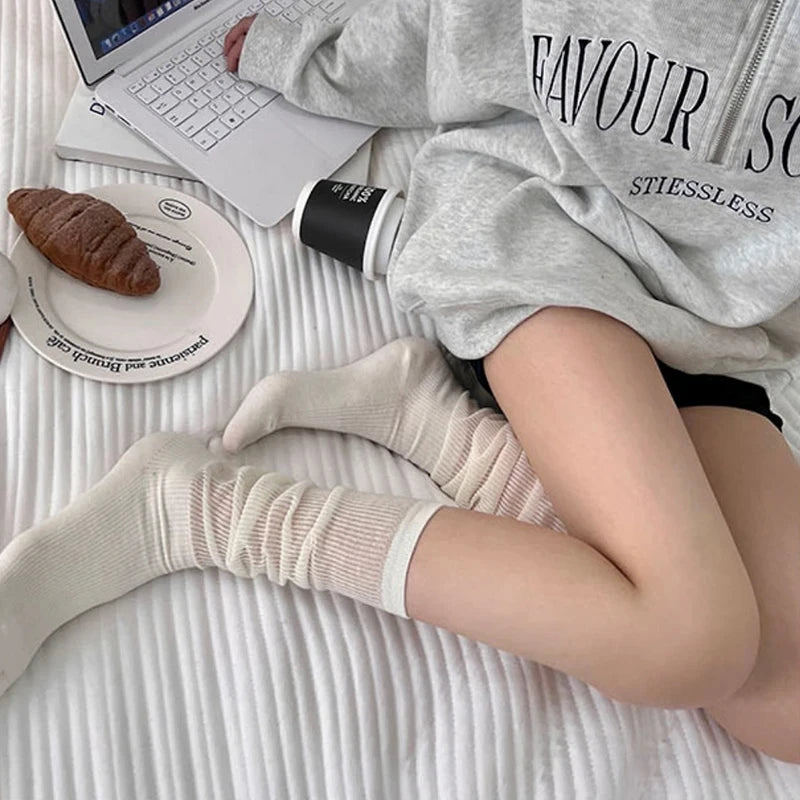 Calcetines de estilo Lolita Y2K para mujer, medias largas y holgadas hasta la rodilla, transpirables, informales, de encaje, suaves, coreanas, 2 uds.
