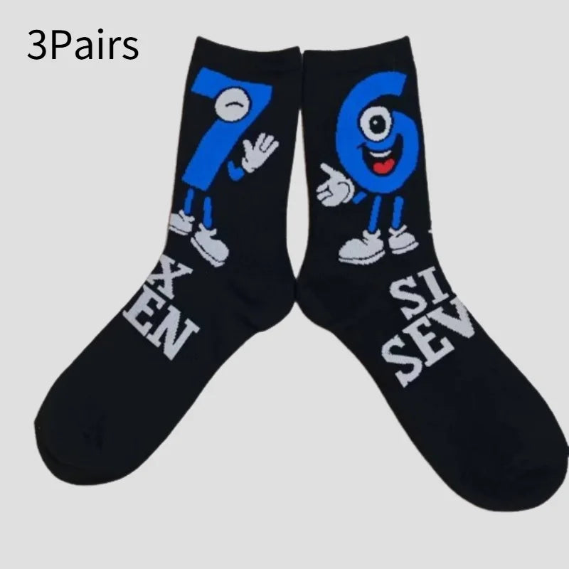 Calcetines de Media Pantorrilla para Hombre con Números y Letras Divertidas de Dibujos Animados, Novedad Transfronteriza 67