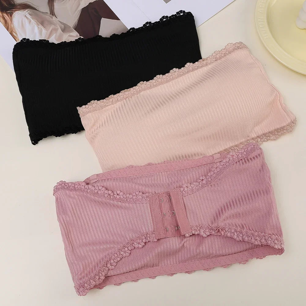 Sujetadores sin tirantes de verano para mujer, Tops sexis de encaje en la espalda para el pecho, ropa interior transpirable sin costuras, sujetador Invisible sólido para envolver el pecho