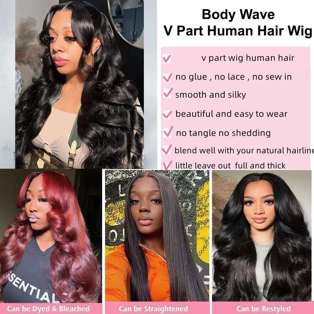 Pelucas con parte en V para mujeres negras, cabello humano con 250% de densidad, Clip para cabeza completa en media peluca sin dejar fuera, peluca ondulada para mujeres negras