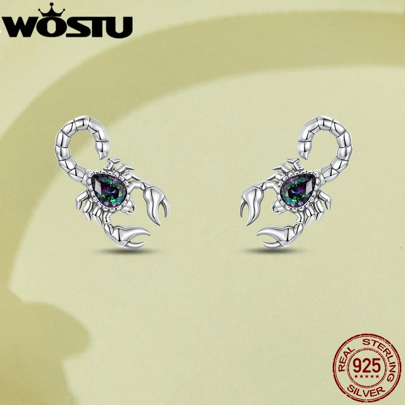 WOSTU-pendientes de plata de ley 925 con diseño de animales y patas bonitas de arcoíris para mujer, aretes con forma de corazón, flor ovalada, circonita, cangrejo, regalo de joyería