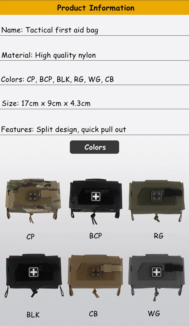 Bolsa táctica de primeros auxilios médicos, bolsas compactas para traumatismos al aire libre, IFAK para caza, chaleco Airsoft, portador de placa