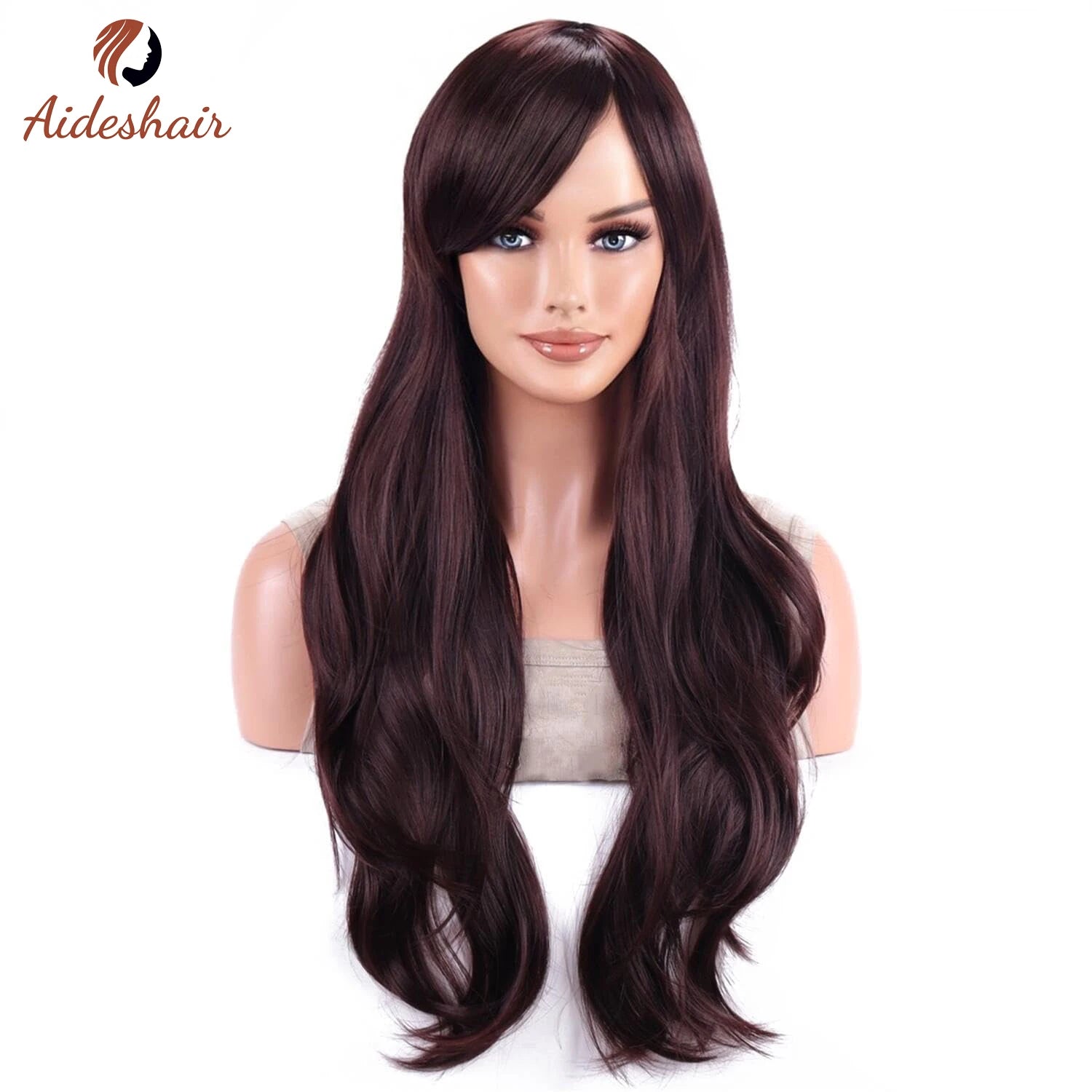 Peluca sintética Aideshair, pelucas de moda de 28 "y 70cm de largo, pelo rizado ondulado, peluca resistente al calor, peluca de Cosplay para mujeres con gorro de peluca gratis