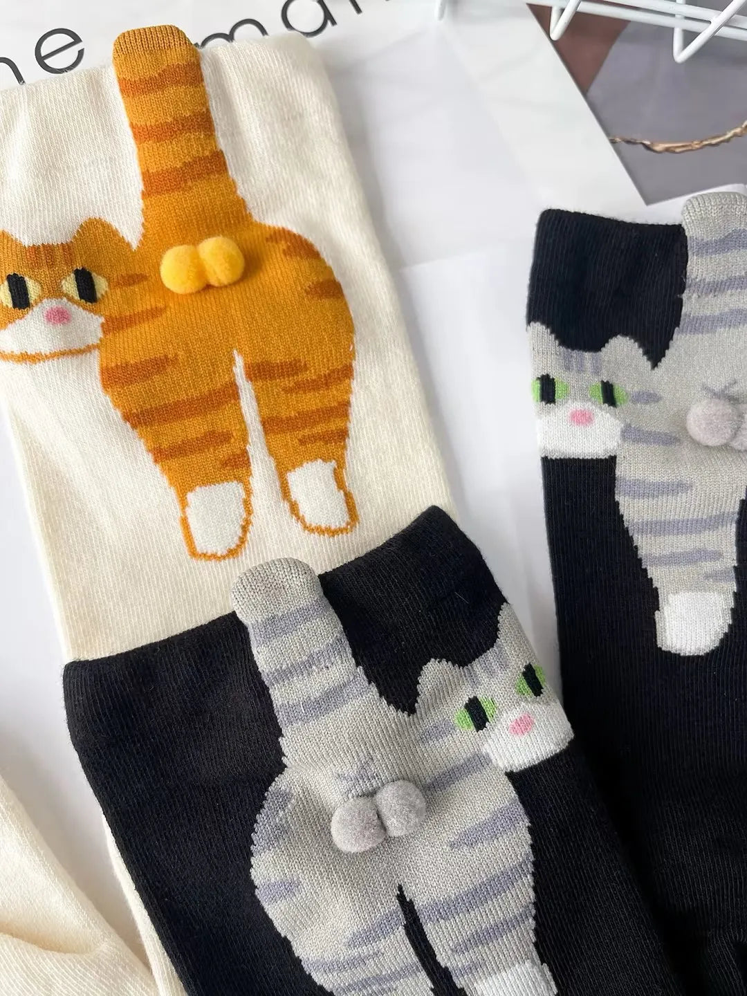 Calcetines Divertidos con Diseño de Gato, Negros/Blancos, Transpirables, Suaves, para Mujer, Novedad, Regalo Kawaii
