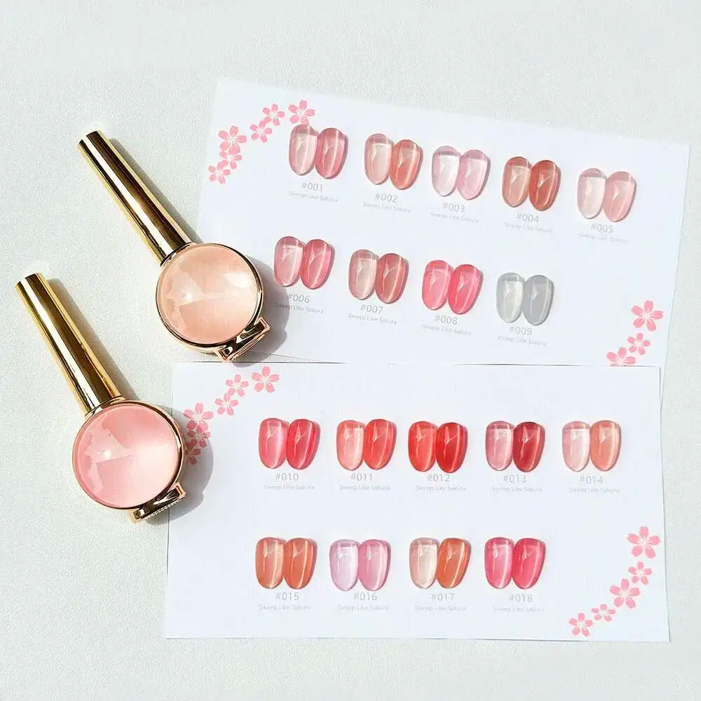 Juego de esmaltes de uñas en Gel de ojo de gato de cristal Sakura rosa, barniz de Gel LED UV magnético brillante semipermanente con tarjeta de Color