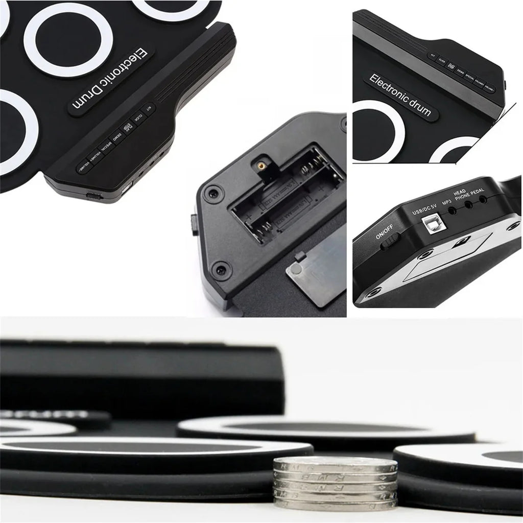 Rollo de mano de silicona plegable, tambor electrónico USB, Kit de almohadilla de práctica portátil con baquetas, Pedal de sostenido, novedad de 2022