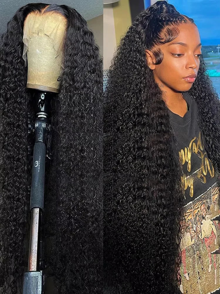 Peluca frontal de encaje HD 13x6 con densidad del 250%, cabello humano virgen rizado de onda profunda, pre-arrancada, con ondas de agua, para mujeres negras, brasileña