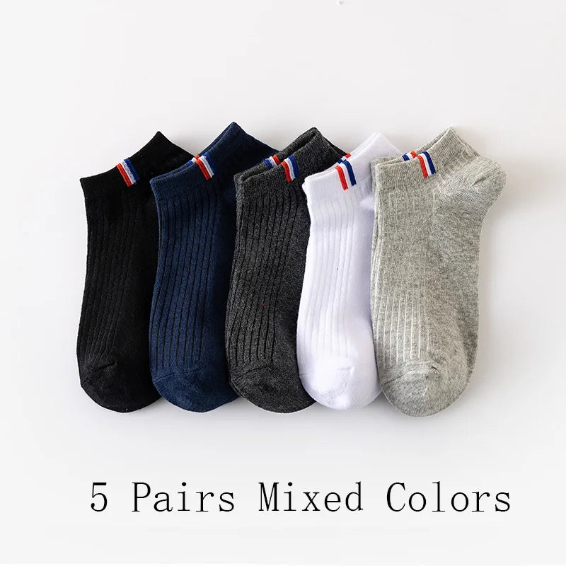 5 pares de calcetines finos de verano para bote de mezcla de colores lisos, calcetines casuales para hombre, calcetines transpirables absorbentes de sudor, calcetines de calibración