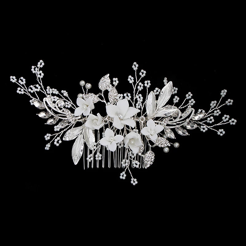 Nuevo peine de aleación de plata hecho a mano con perlas y diamantes de imitación, tocado de Metal a la moda, accesorio de joyería para el cabello elegante para mujer