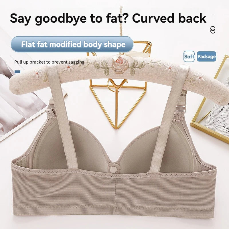 Nuevo sujetador de talla grande con hebilla frontal para mujer, Push up Sexy, copa fina ajustable, transpirable, cómoda, ropa interior para mamá de mediana edad