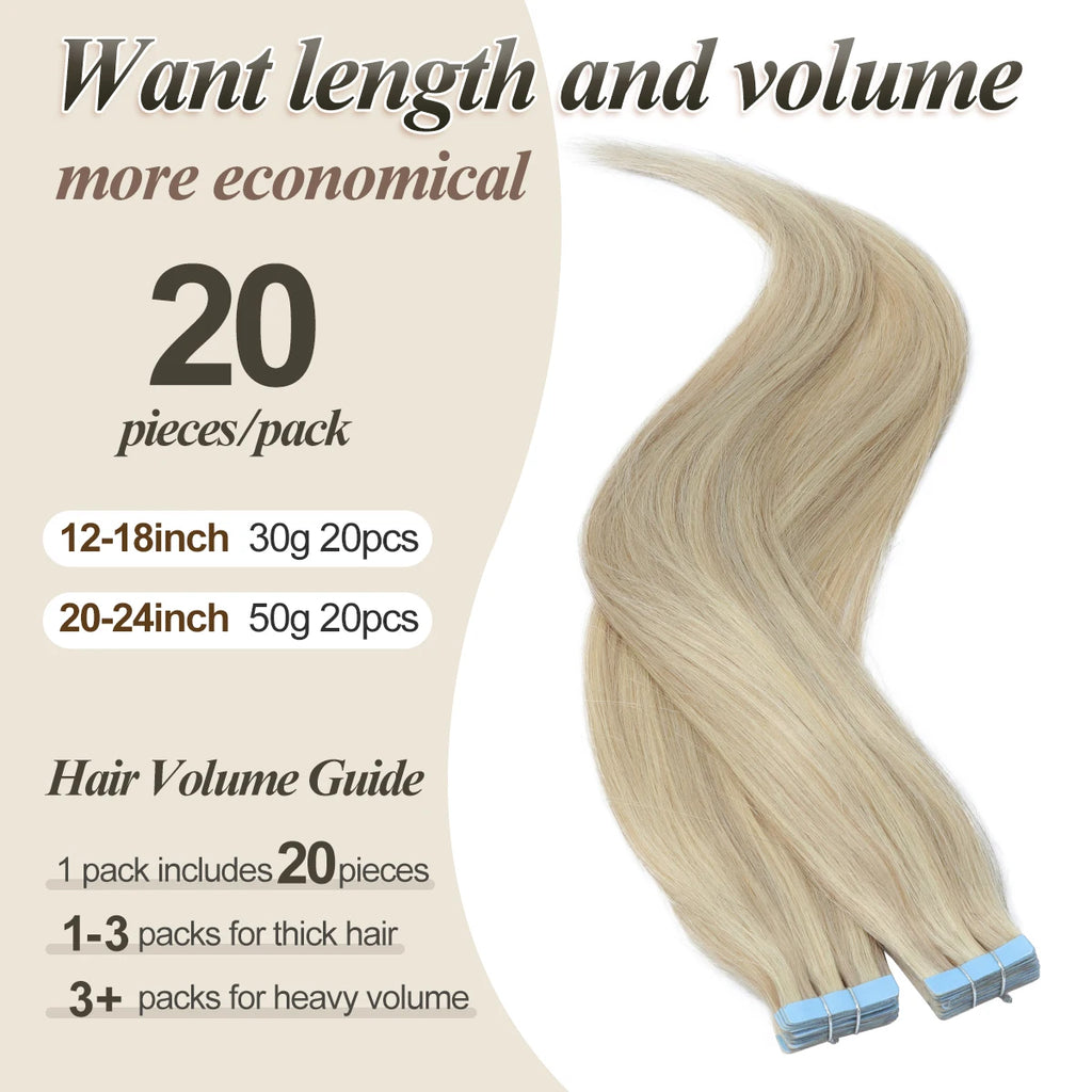 MRSHAIR cinta en extensiones de cabello cabello humano Rubio cinta sin costuras extensiones de cabello 4x0,8 cm trama de piel cinta de PU en el cabello 20 piezas 12 "-24"