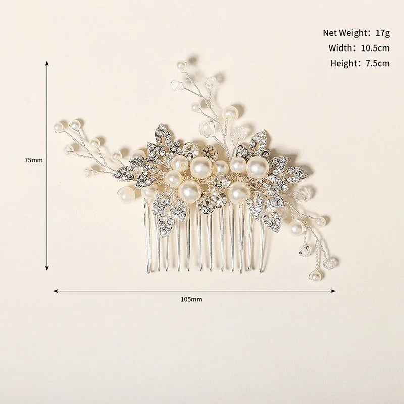Nuevo peine de aleación de plata hecho a mano con perlas y diamantes de imitación, tocado de Metal a la moda, accesorio de joyería para el cabello elegante para mujer