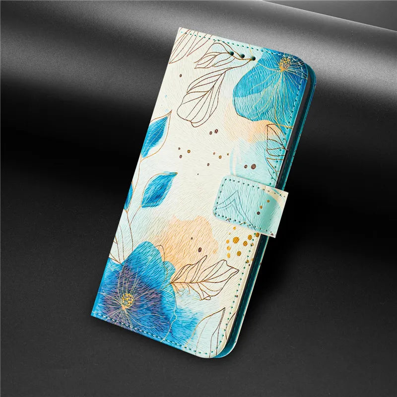 13 Funda de teléfono de cuero para iPhone 13 12 Mini 11 Pro 13Pro 12Pro Max 11Pro Coque Flip Cover Wallet fundas pintadas magnéticas gato oso