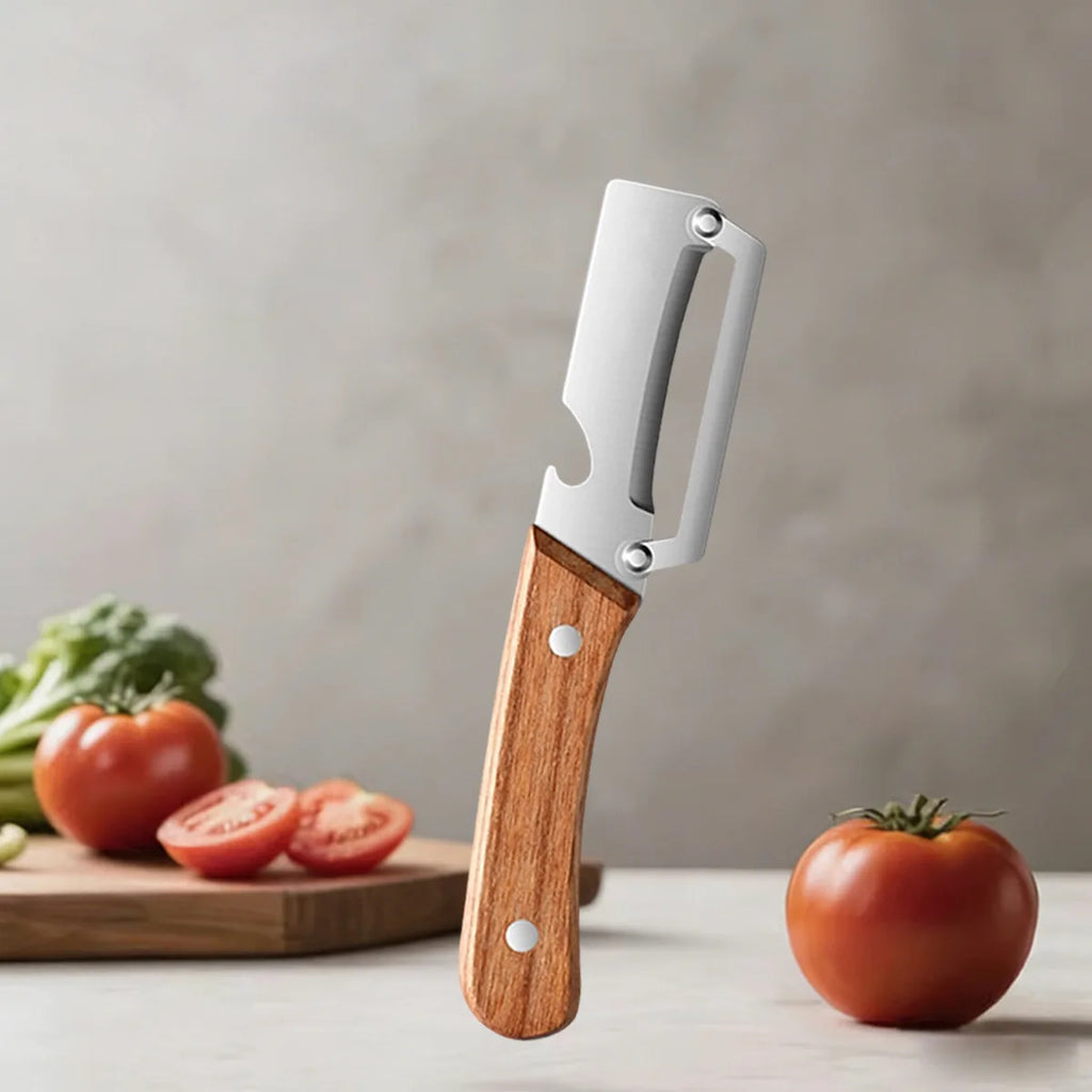 Pelador de Cocina de Acero Inoxidable con Mango de Madera para Pelar y Rebanar Frutas y Verduras, Utensilio de Cocina