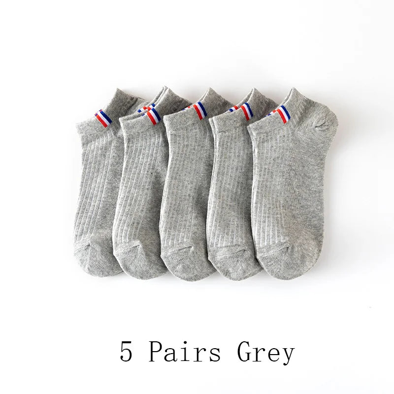5 pares de calcetines finos de verano para bote de mezcla de colores lisos, calcetines casuales para hombre, calcetines transpirables absorbentes de sudor, calcetines de calibración