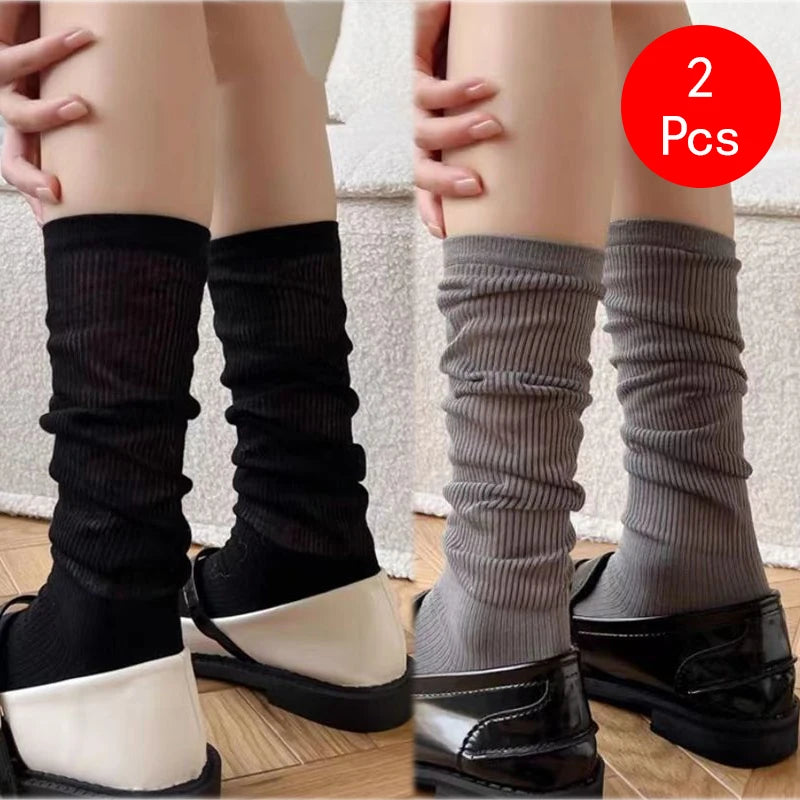 Calcetines de estilo Lolita Y2K para mujer, medias largas y holgadas hasta la rodilla, transpirables, informales, de encaje, suaves, coreanas, 2 uds.
