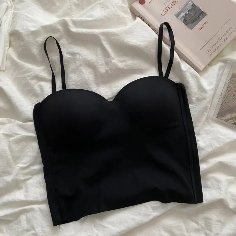 Aishang-Chaleco fino de seda helada para mujer, camisola con espalda francesa, copa fija integrada, ropa exterior, pecho envolvente de especias