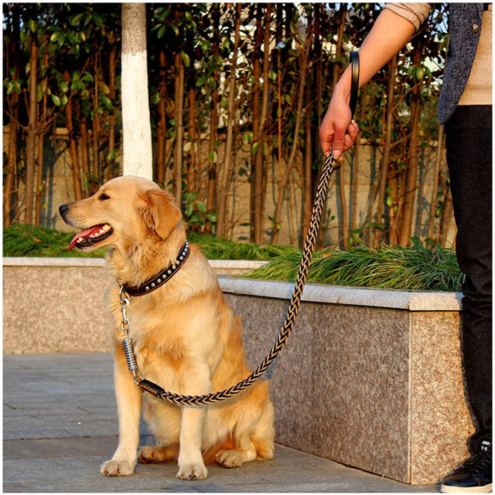 Correa de cuero Real para perros grandes, correa de entrenamiento trenzada de cuero, resistente y duradera, sin amortiguador, para perros.