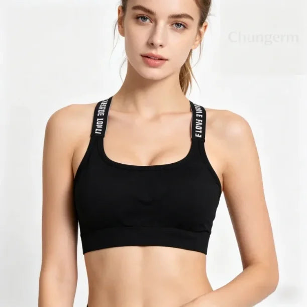 Ropa Interior Deportiva para Mujer, Top Corto sin Costuras para Yoga y Fitness, con Tirantes Anchos con Letras, Cómodo para Entrenamiento, sin Varillas