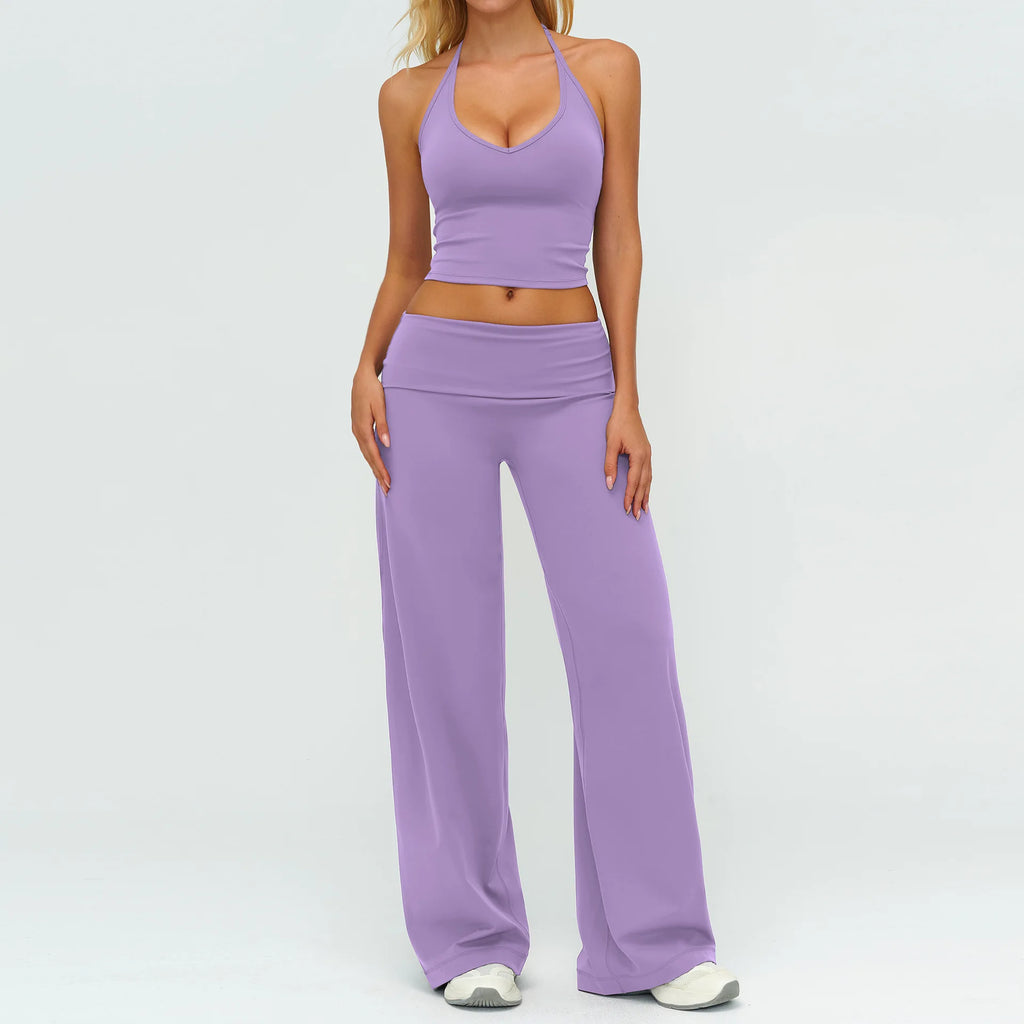 Conjunto Deportivo de Yoga para Mujer, Conjunto de Dos Piezas, Pantalones y Top, Traje Deportivo para Gimnasio, Yoga y Entrenamiento