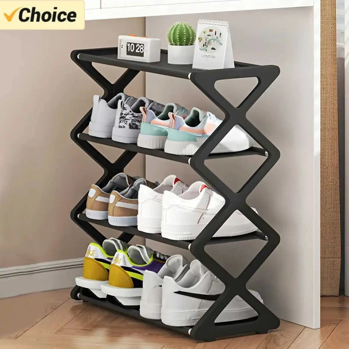 Zapatero de 4 Niveles en Forma de X, Multifuncional, a Prueba de Polvo, para Dormitorios, Entradas, Pasillos y Habitaciones
