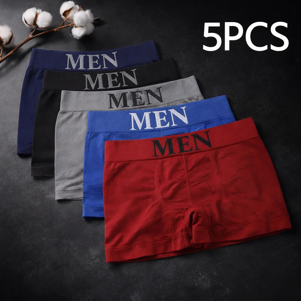 Calzoncillos tipo bóxer para hombre, ropa interior transpirable de alta elasticidad, pantalones cortos elásticos de algodón suave, bragas cómodas de color liso, 5 uds.