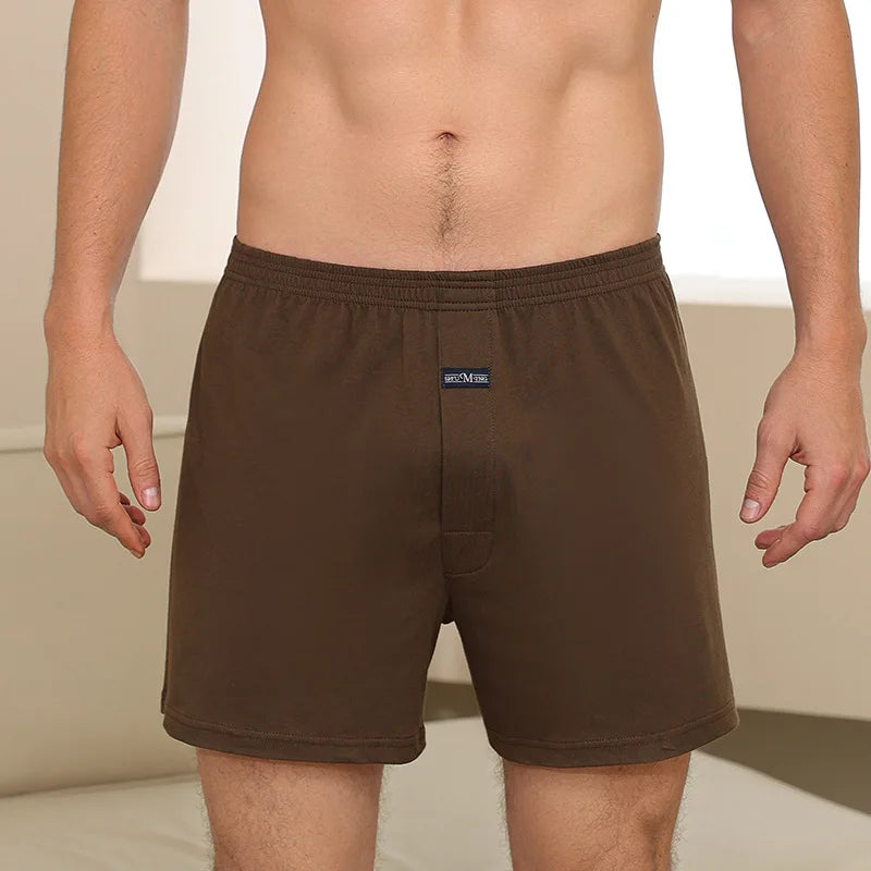 1 Uds. Ropa interior para hombre, pantalones Aro de algodón puro para dormir en casa, pantalones cortos holgados y transpirables de cintura alta para hombre, Boxers de cuatro esquinas
