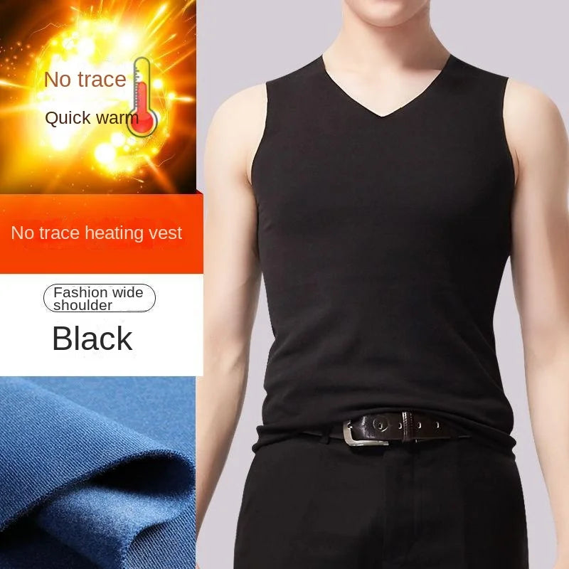 Ropa interior para hombre 37 °   Chaleco sin costuras de terciopelo de fibra calefactora para hombre, camisa de fondo cálida y delgada de invierno, ropa interior térmica de velocidad para hombre
