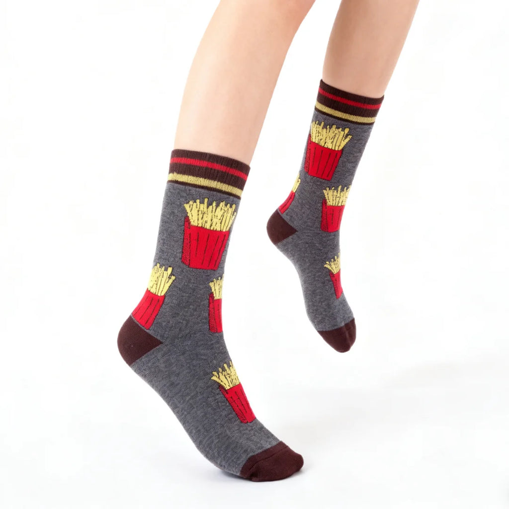 1 par Unisex divertido estilo AB tomate Ketchup French Fry impreso calcetines a media pantorrilla traje en todas las estaciones