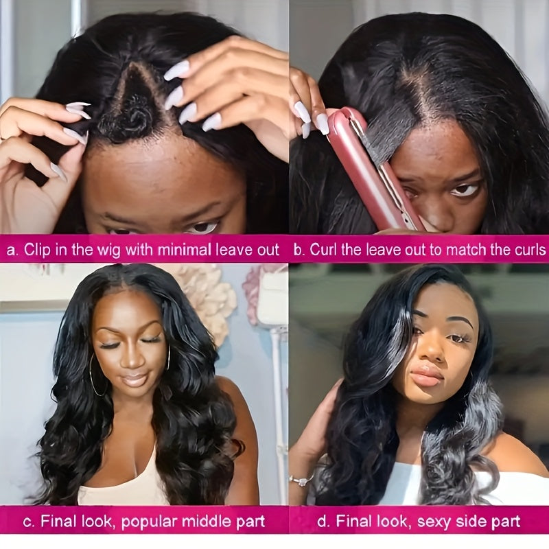 Pelucas con parte en V para mujeres negras, cabello humano con 250% de densidad, Clip para cabeza completa en media peluca sin dejar fuera, peluca ondulada para mujeres negras