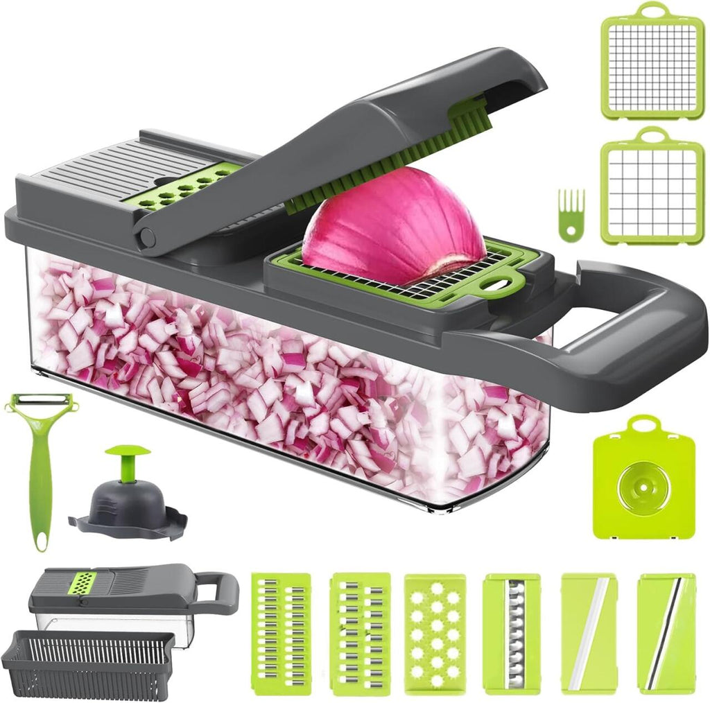 Cortador multifunción de Verduras 16 en 1 Mandolina de Cocina Profesional con cebolla picada y accesorios de corte.